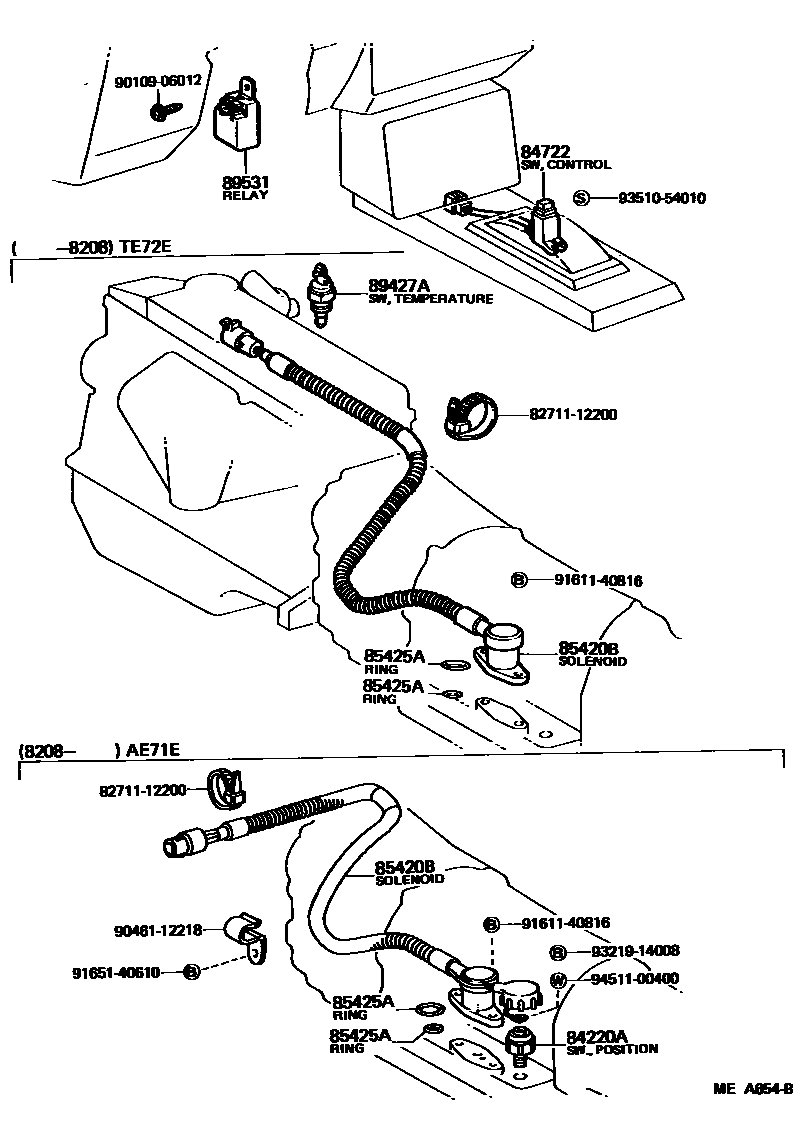 Toyota COROLLA 超速档和电子控制变速器 EPC diagram — MEA654B