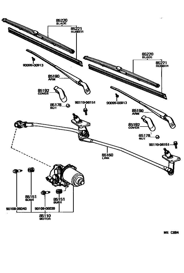 Toyota COROLLA 挡风玻璃刮水器 EPC diagram — MEC884