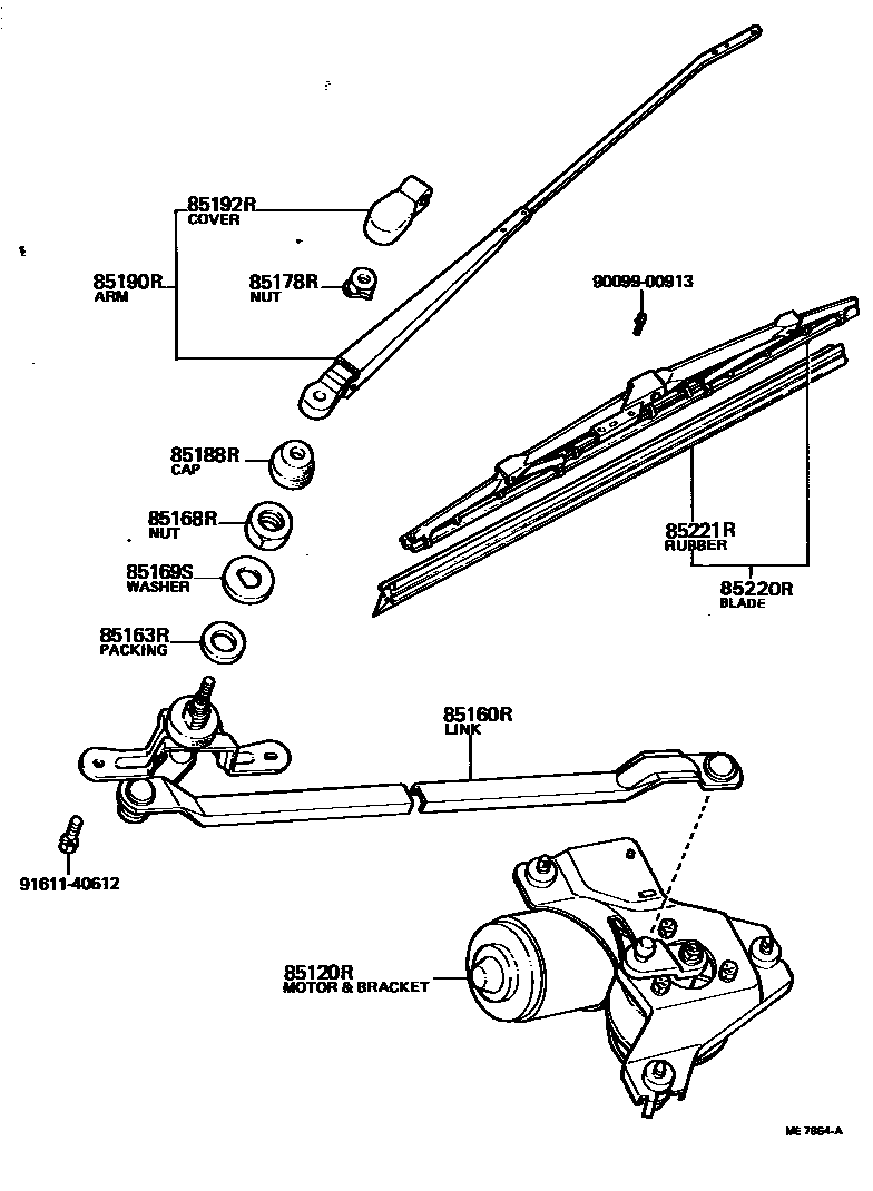 Toyota COROLLA 后刮水器 EPC diagram — ME7864A