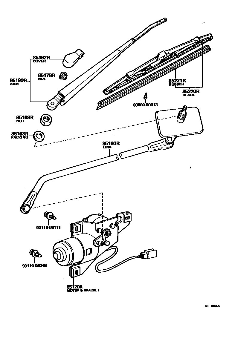 Toyota COROLLA 后刮水器 EPC diagram — ME8084B