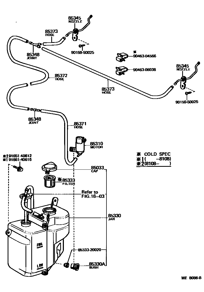 Toyota COROLLA 挡风玻璃清洗器 EPC diagram — ME8086B