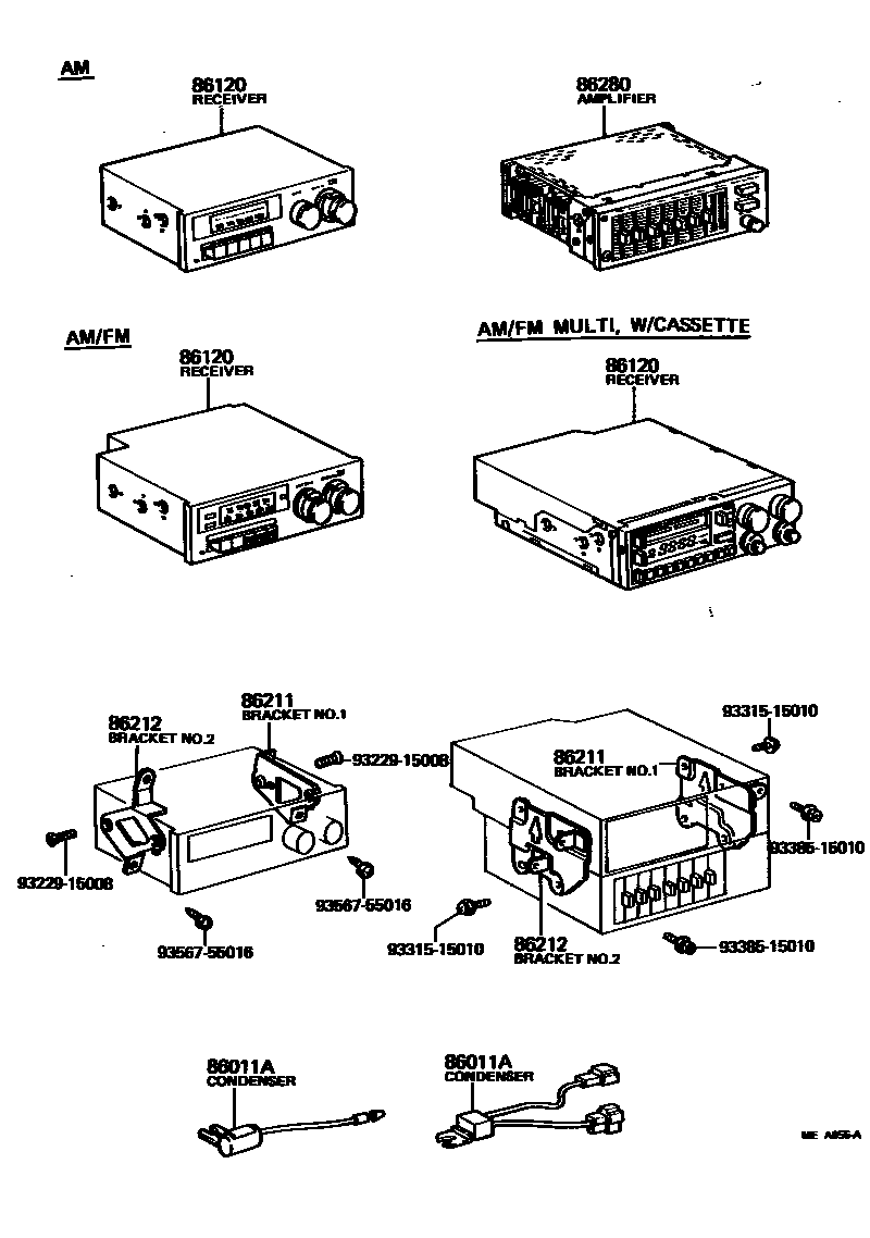 Toyota COROLLA 收音机、放大器和冷凝器 EPC diagram — MEA655A