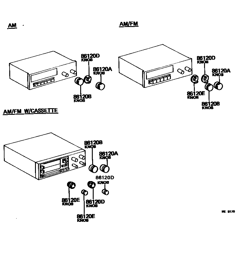 Toyota COROLLA 收音机、放大器和冷凝器 EPC diagram — MEB170