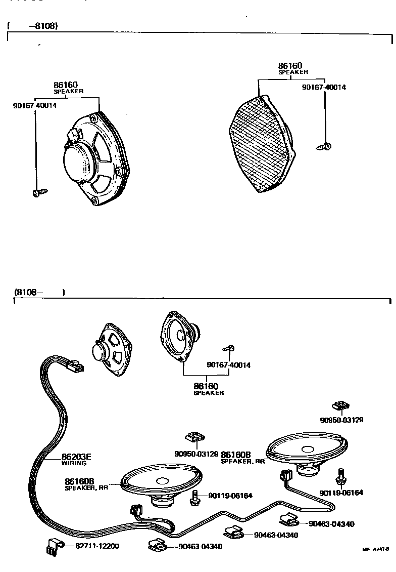 Toyota COROLLA 扬声器 EPC diagram — MEA747B