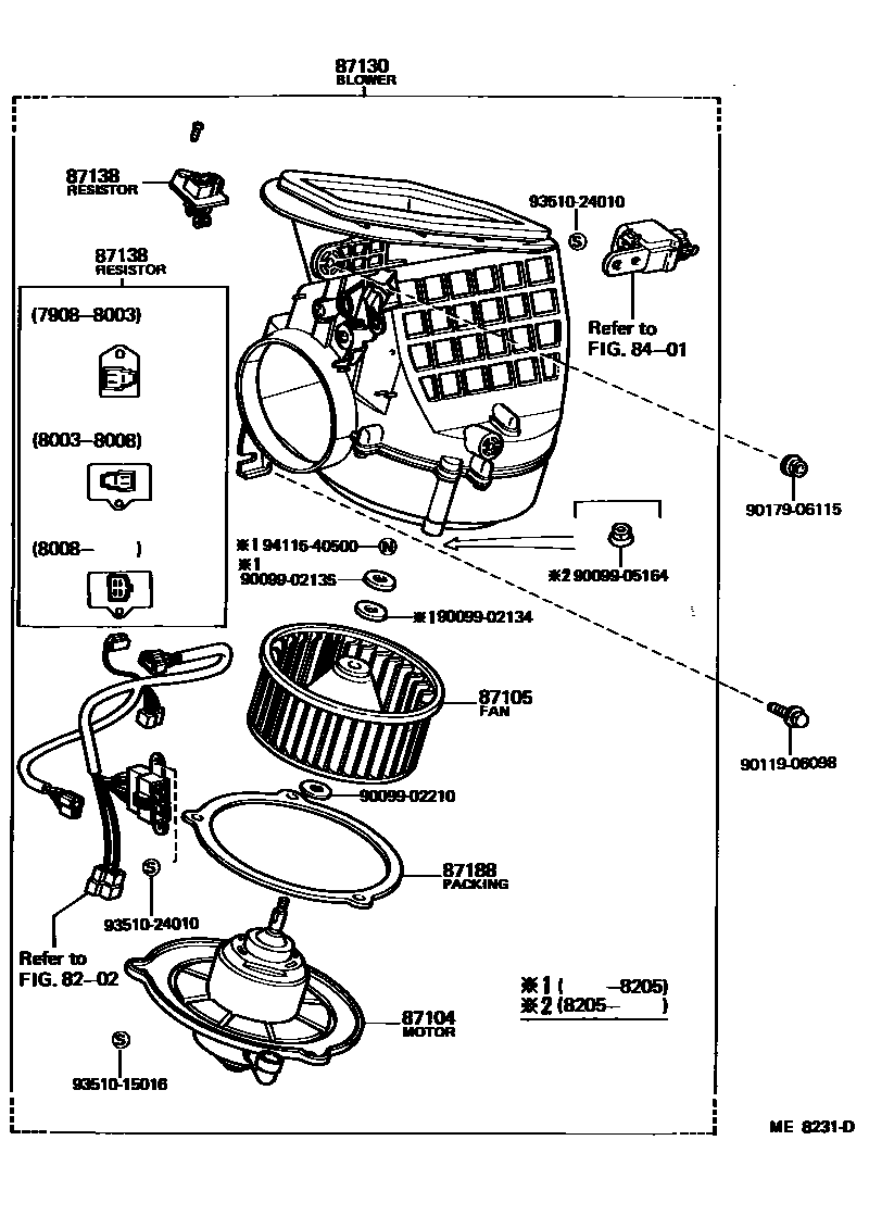 Toyota COROLLA 暖风和空调系统 - 加热装置和鼓风机 EPC diagram — ME8231D