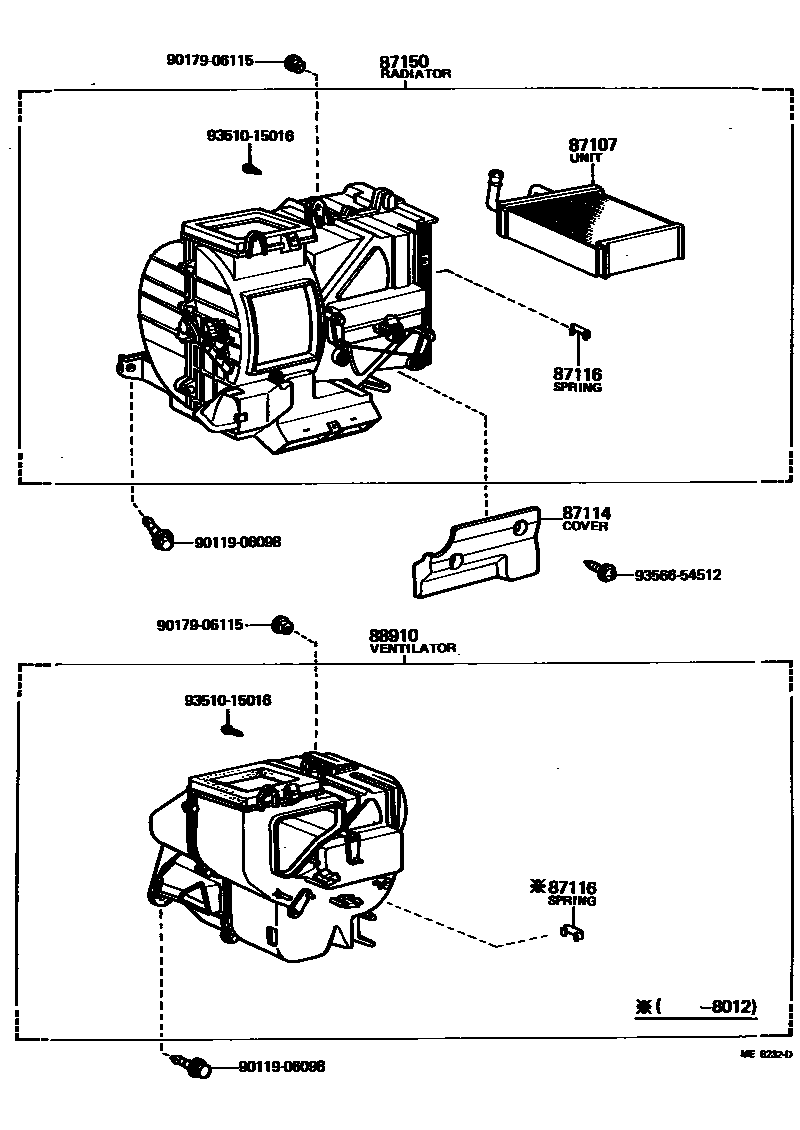 Toyota COROLLA 暖风和空调系统 - 加热装置和鼓风机 EPC diagram — ME8232D