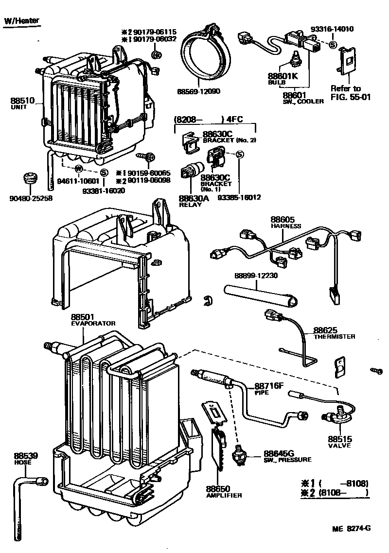 Toyota COROLLA 暖风和空调系统 - 冷却器组件 EPC diagram — ME8274G