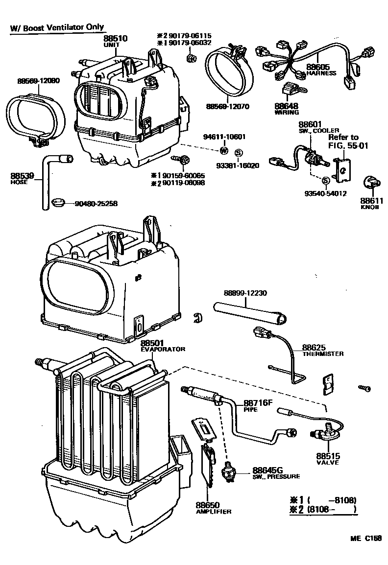 Toyota COROLLA 暖风和空调系统 - 冷却器组件 EPC diagram — MEC158
