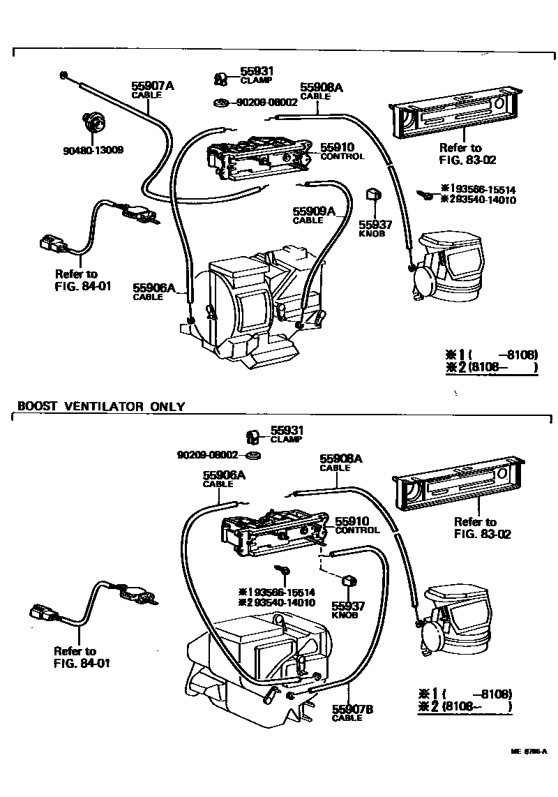 Toyota COROLLA 暖风和空调系统 - 控制器和风管 EPC diagram — ME8705A