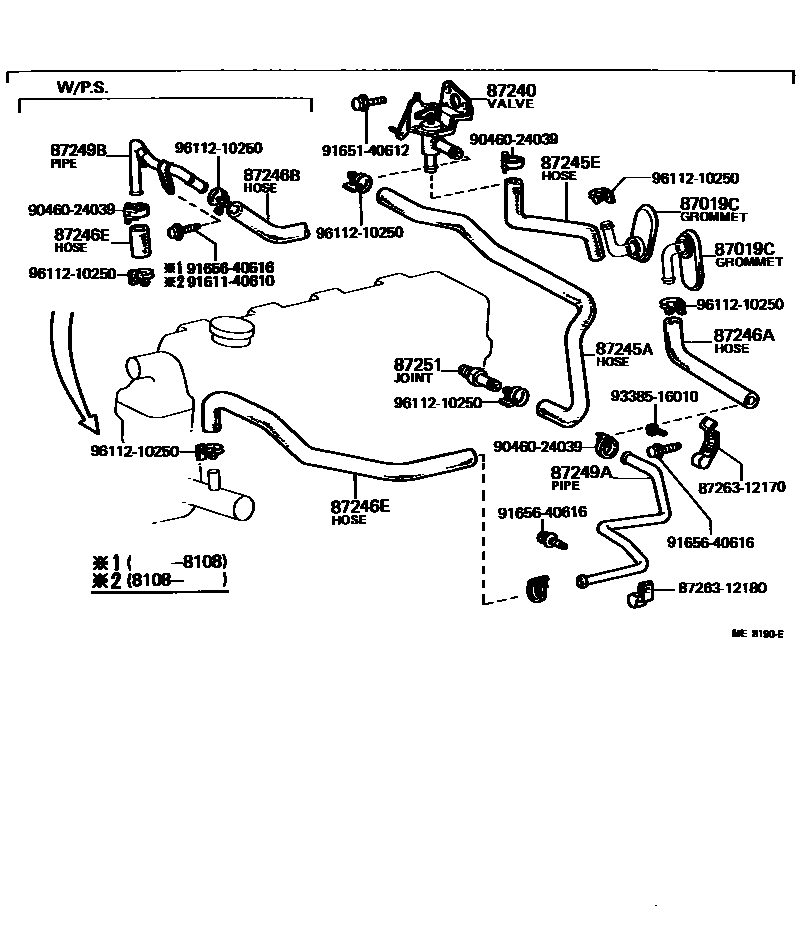 Toyota COROLLA 暖风和空调系统 - 水管 EPC diagram — ME8190E