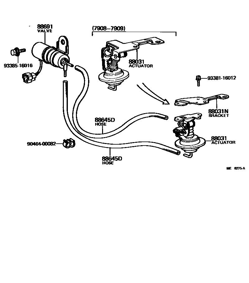 Toyota COROLLA 暖风和空调系统 - 真空管 EPC diagram — ME8275A