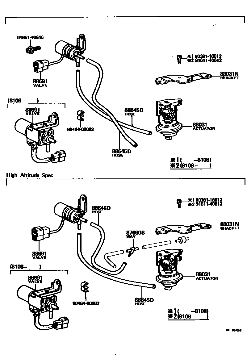 Toyota COROLLA 暖风和空调系统 - 真空管 EPC diagram — ME8972B