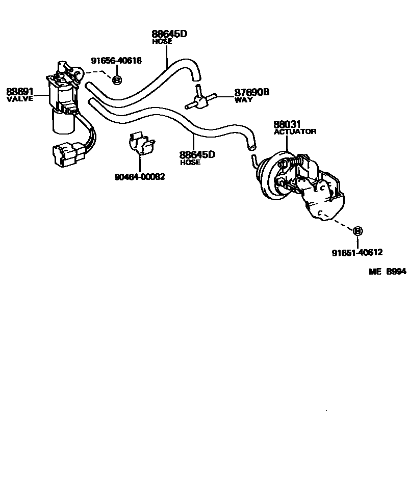 Toyota COROLLA 暖风和空调系统 - 真空管 EPC diagram — MEB994
