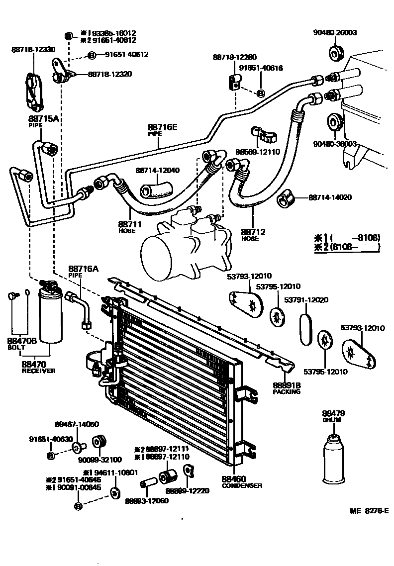 Toyota COROLLA Heating & Air Conditioning - Cooler Piping EPC diagram — ME8276E