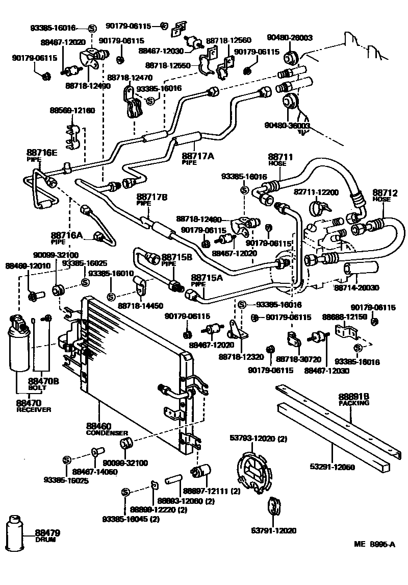 Toyota COROLLA Heating & Air Conditioning - Cooler Piping EPC diagram — MEB995A