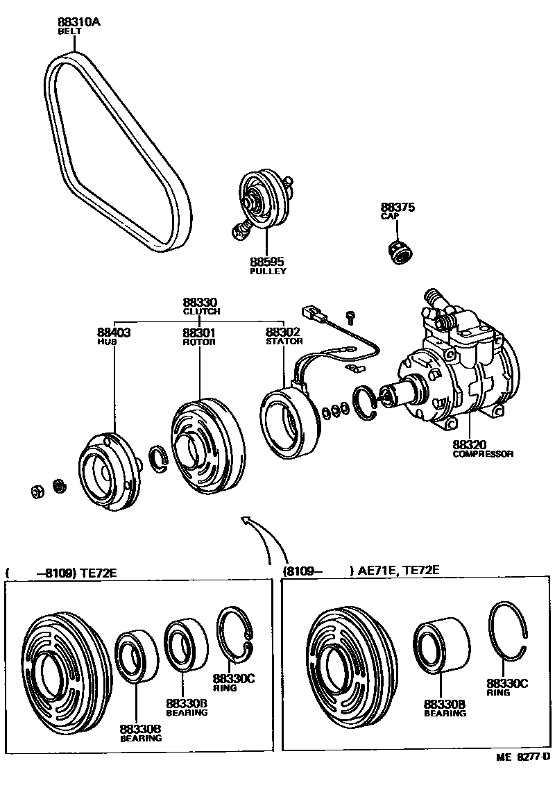 Toyota COROLLA Heating & Air Conditioning - Compressor EPC diagram — ME8277D