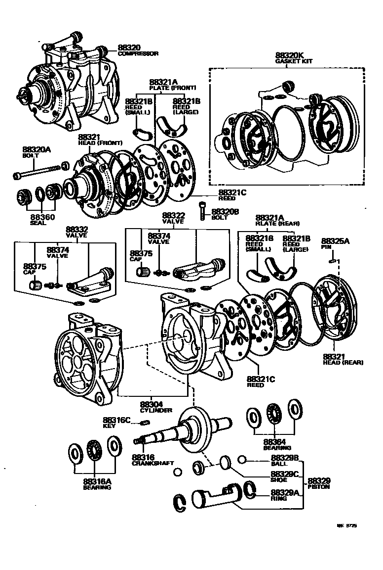 Toyota COROLLA Heating & Air Conditioning - Compressor EPC diagram — ME8725