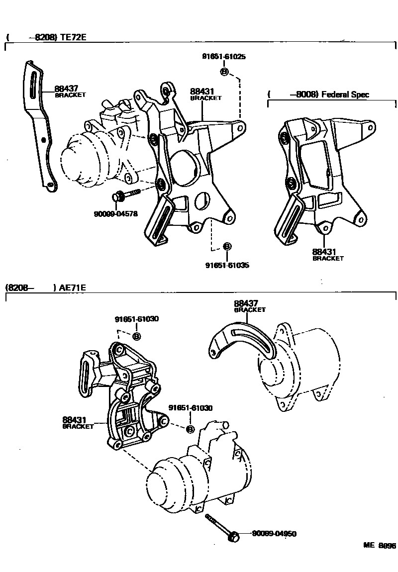 Toyota COROLLA Heating & Air Conditioning - Compressor EPC diagram — MEB996
