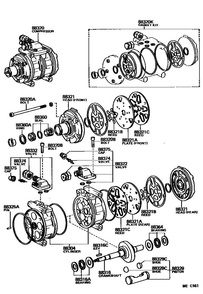 Toyota COROLLA Heating & Air Conditioning - Compressor EPC diagram — MEC161