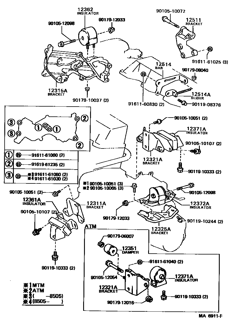 Toyota CAMRY Engine Mounting EPC diagram — MA6911F