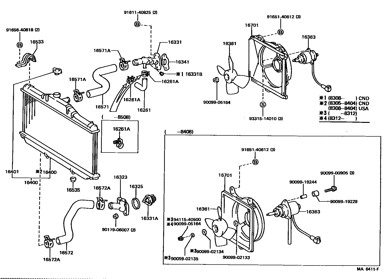Toyota CAMRY RADIATOR & WATER OUTLET EPC diagram — MA6411F