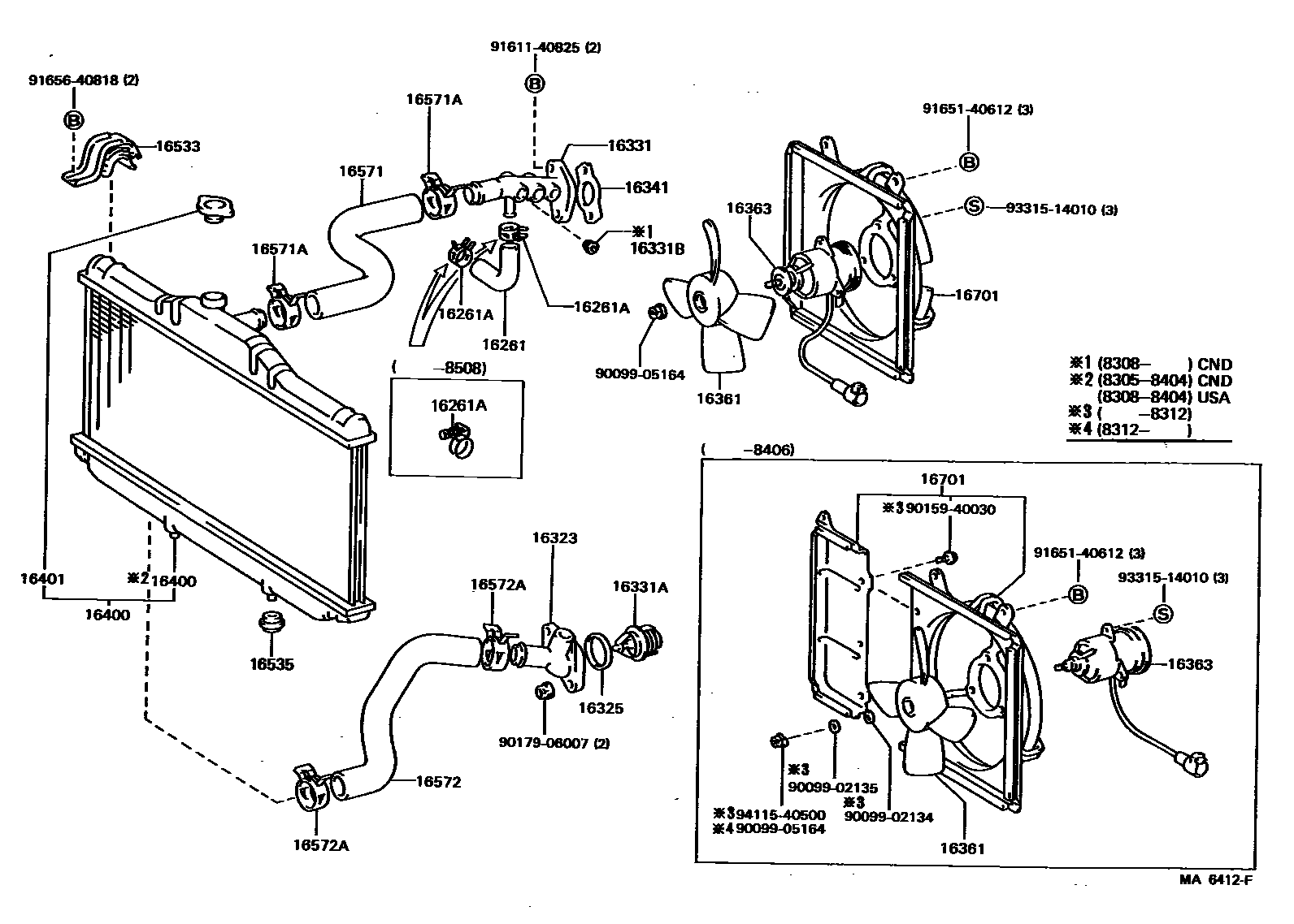 Toyota CAMRY RADIATOR & WATER OUTLET EPC diagram — MA6412F
