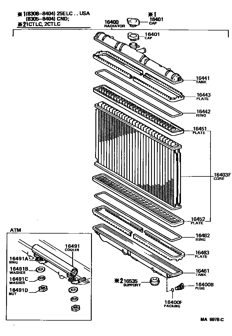 Toyota CAMRY RADIATOR & WATER OUTLET EPC diagram — MA6978C