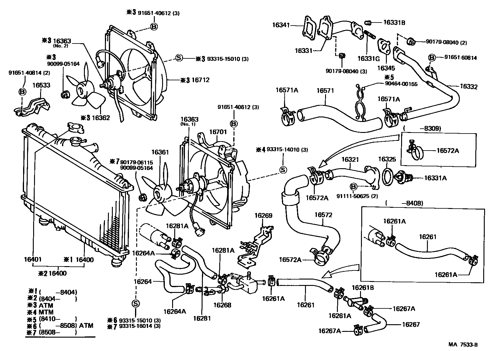Toyota CAMRY RADIATOR & WATER OUTLET EPC diagram — MA7533B
