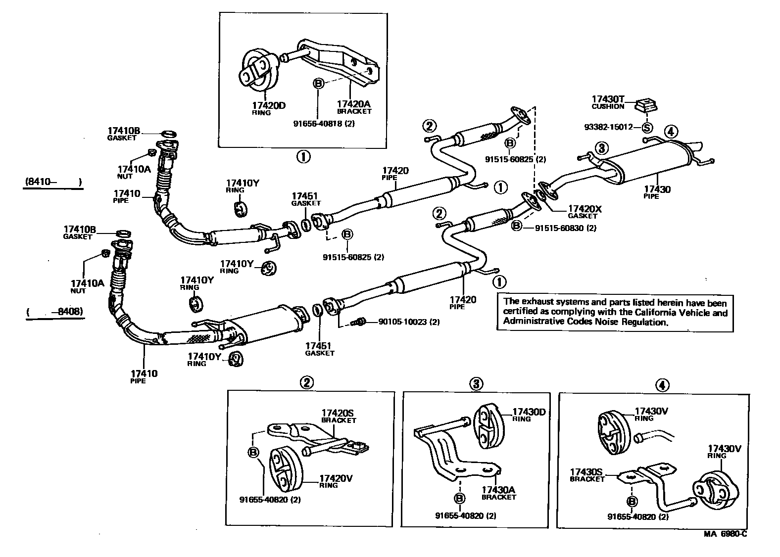 Toyota CAMRY Exhaust Pipe EPC diagram — MA6980C
