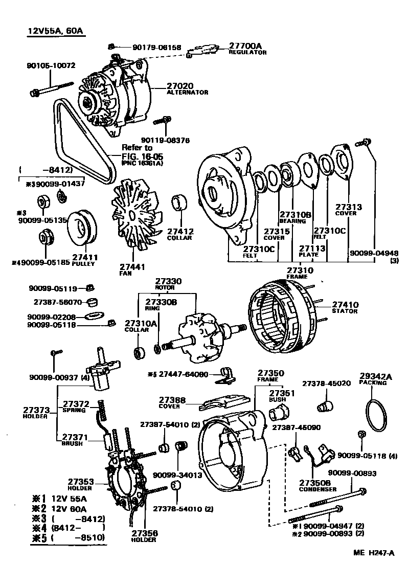 Toyota CAMRY Alternator EPC diagram — MEH247A