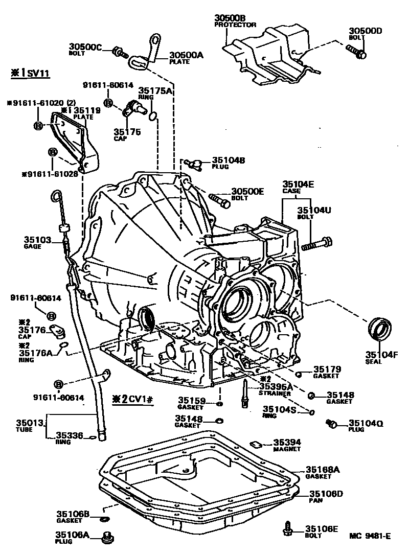 Toyota CAMRY 变速器壳和油底壳(ATM) EPC diagram — MC9481E