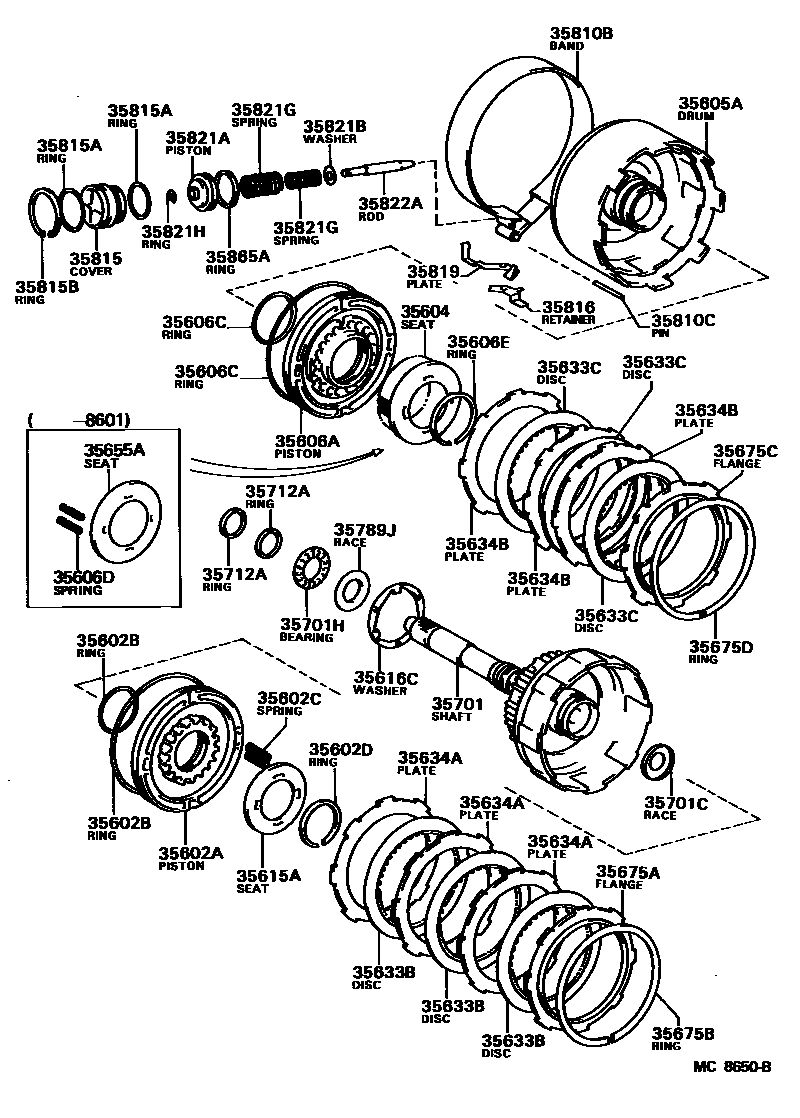 Toyota CAMRY 制动带和多片式离合器(ATM) EPC diagram — MC8650B