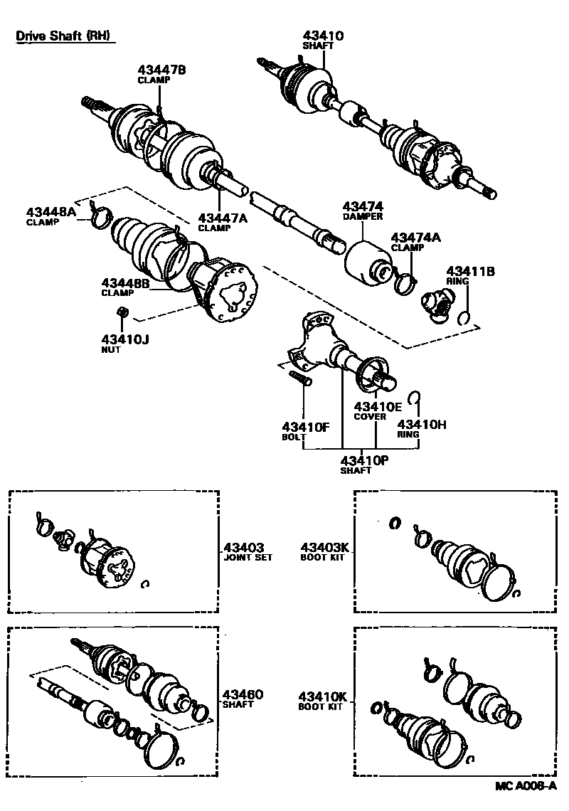 Toyota CAMRY Front Drive Shaft EPC diagram — MCA008A