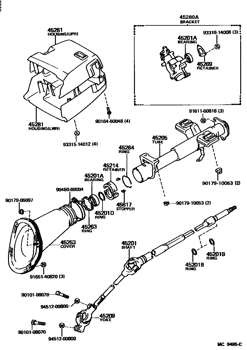 Toyota CAMRY Steering Column & Shaft EPC diagram — MC9485C
