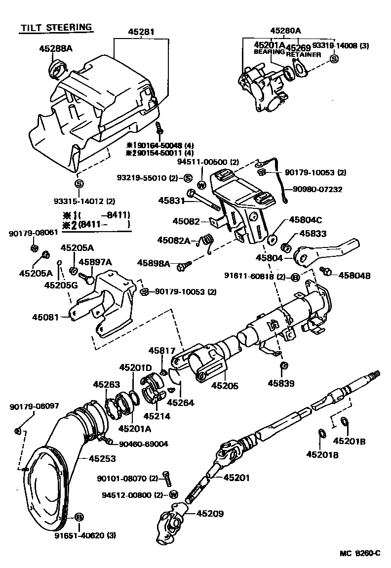 Toyota CAMRY Steering Column & Shaft EPC diagram — MCB260C