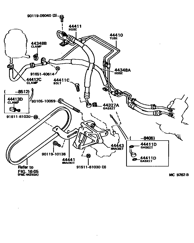 Toyota CAMRY 动力转向配管 EPC diagram — MCB262B