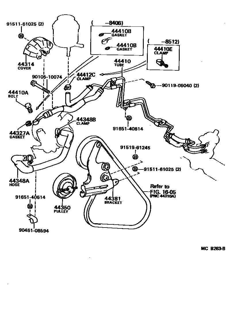 Toyota CAMRY 动力转向配管 EPC diagram — MCB263B