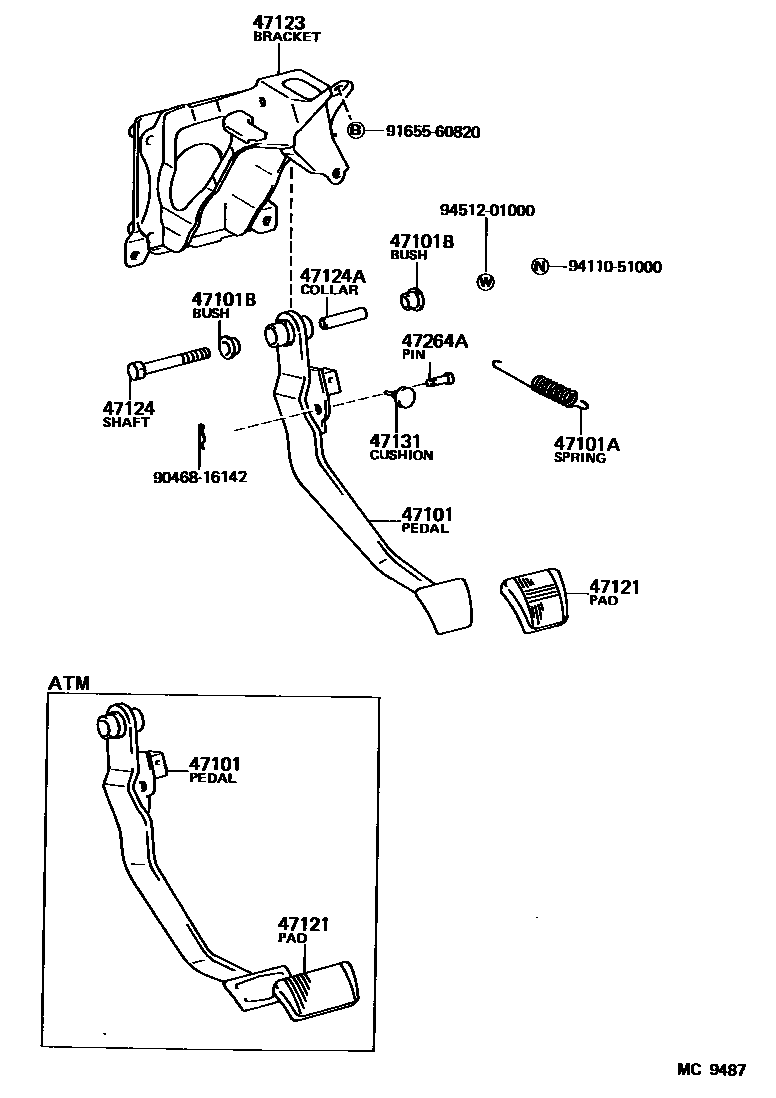 Toyota CAMRY Brake Pedal & Bracket EPC diagram — MC9487