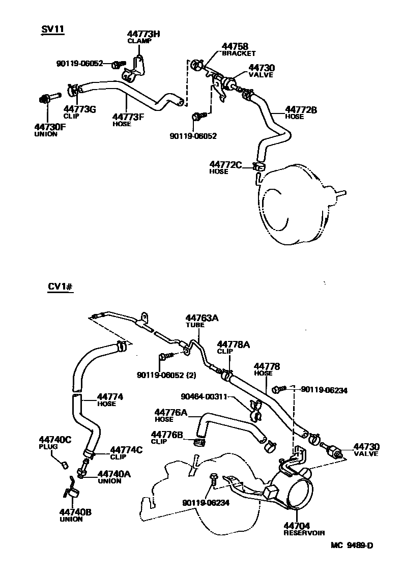 Toyota CAMRY 制动助力器和真空管 EPC diagram — MC9489D