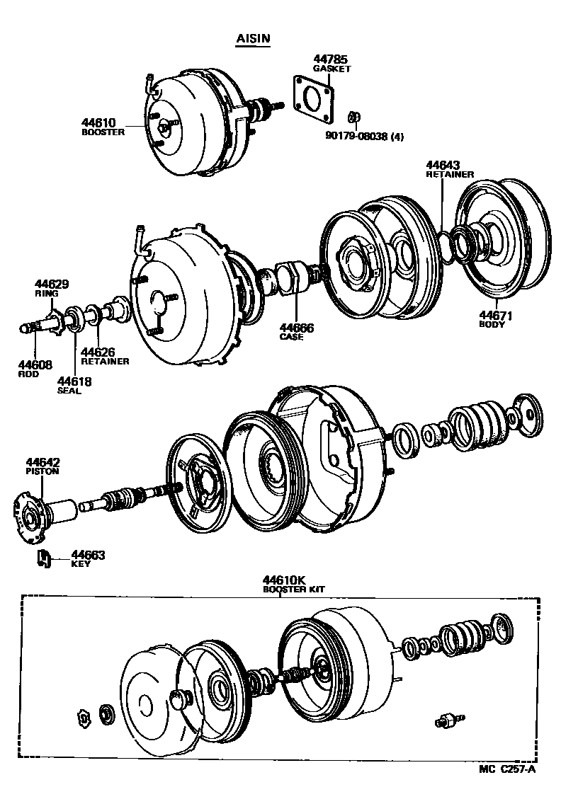 Toyota CAMRY 制动助力器和真空管 EPC diagram — MCC257A