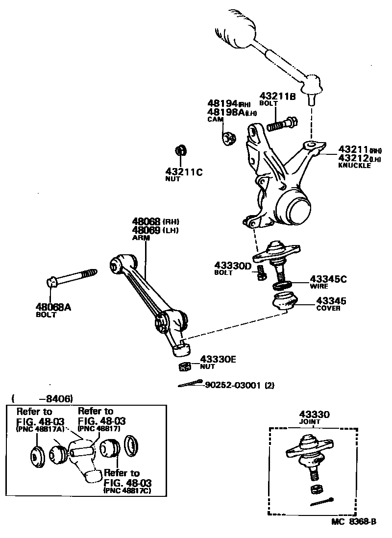Toyota CAMRY 前桥控制臂和转向节 EPC diagram — MC8368B