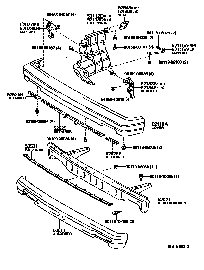 Toyota CAMRY 前保险杠及附件 EPC diagram — MBE663D