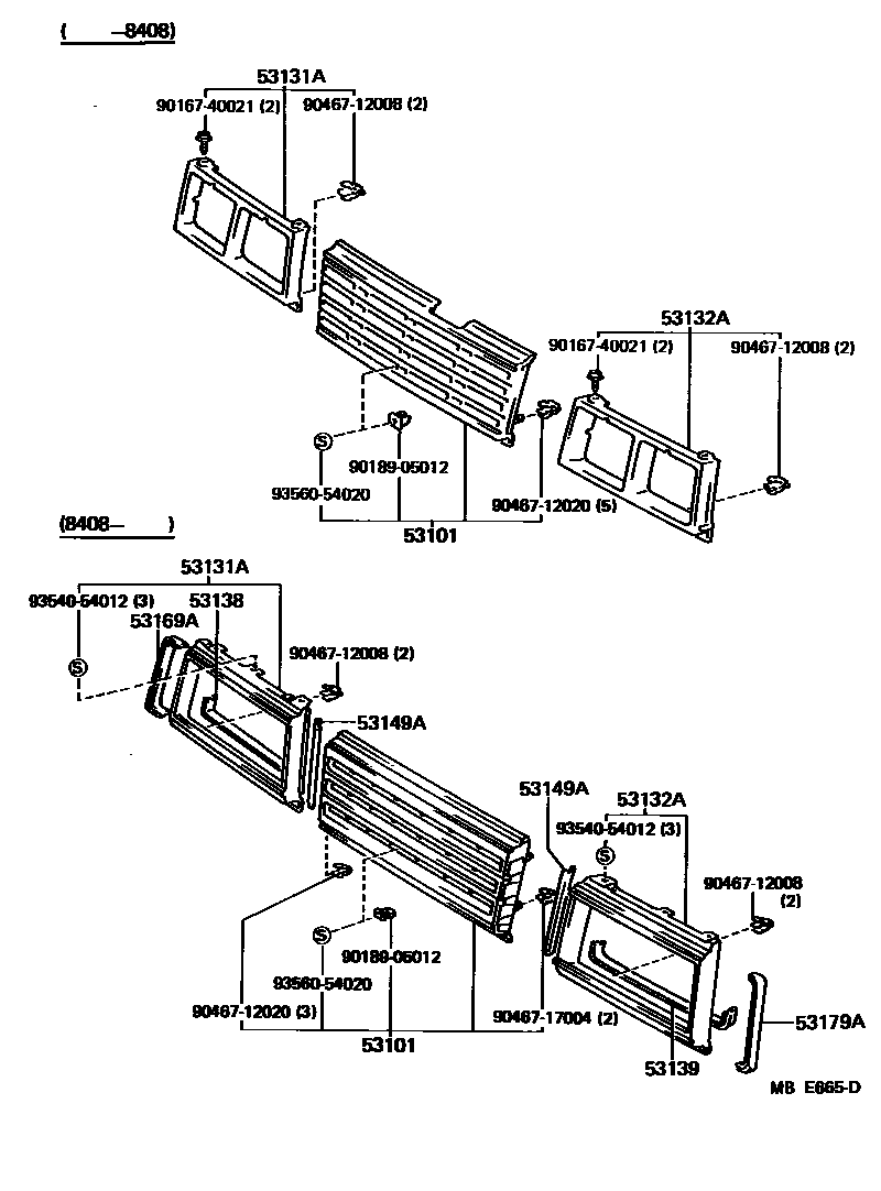 Toyota CAMRY radiator grille EPC diagram — MBE665D
