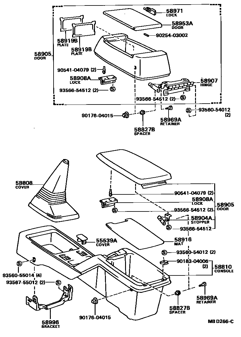Toyota CAMRY 中央扶手箱和支架 EPC diagram — MBD266C