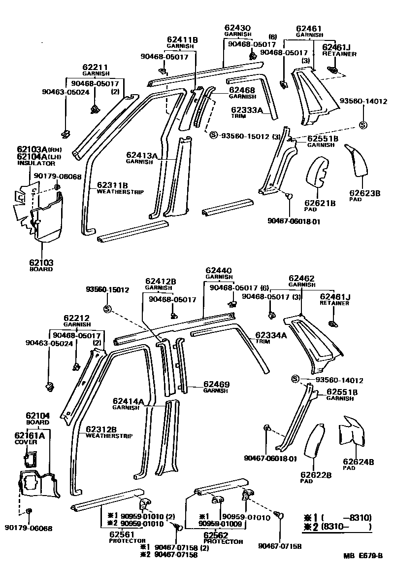 Toyota CAMRY 内饰板和车门防水胶条 EPC diagram — MBE679B