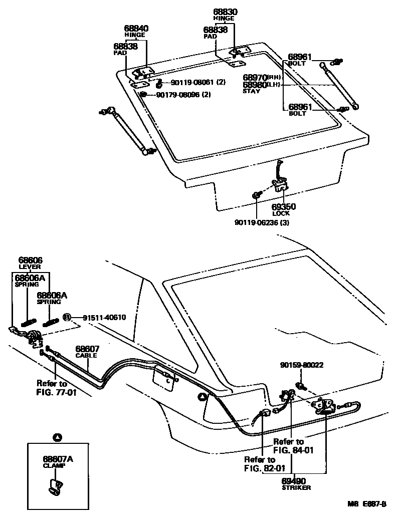 Toyota CAMRY 背门锁和背门把手 EPC diagram — MBE687B