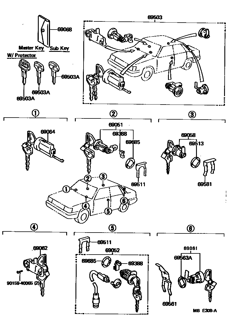 Toyota CAMRY 锁芯组件 EPC diagram — MBE309A