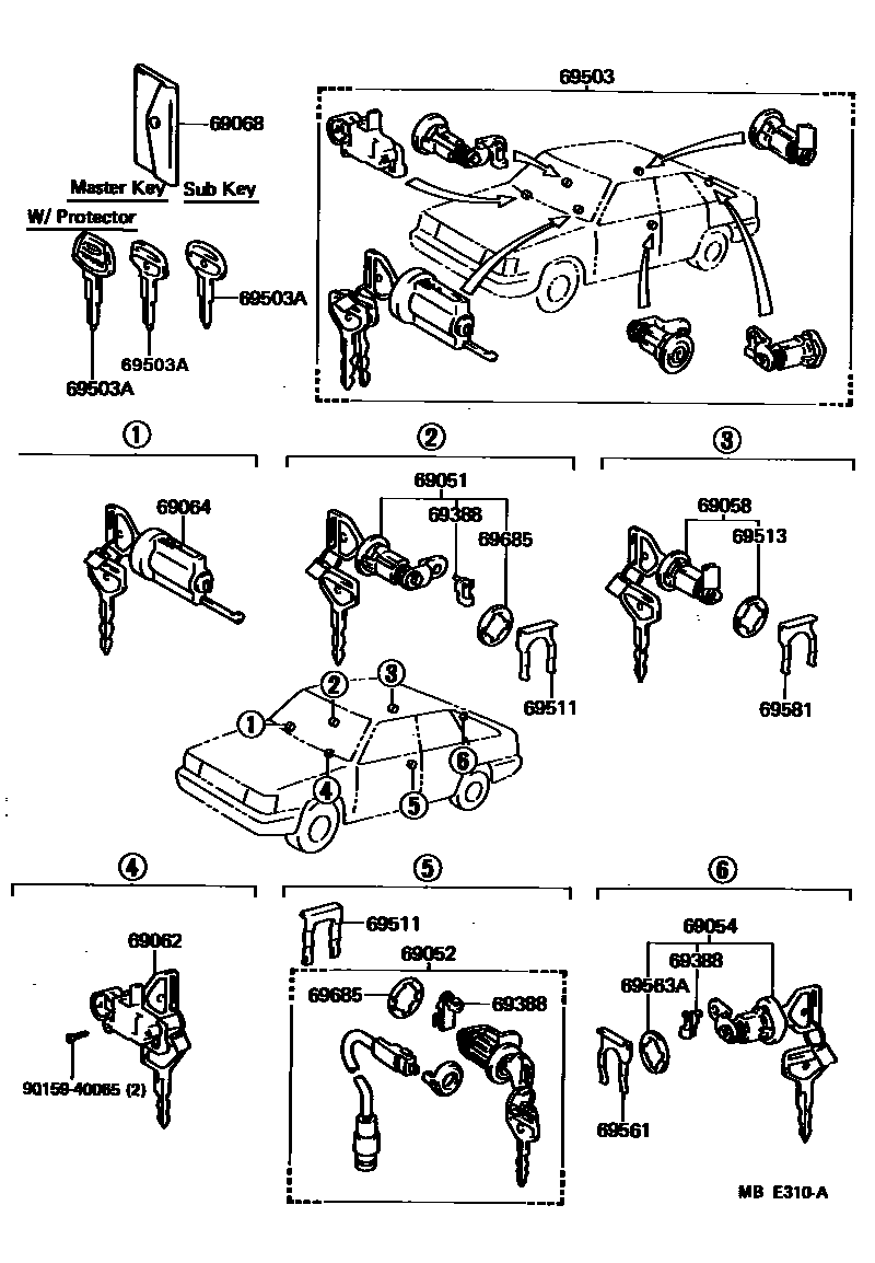 Toyota CAMRY 锁芯组件 EPC diagram — MBE310A