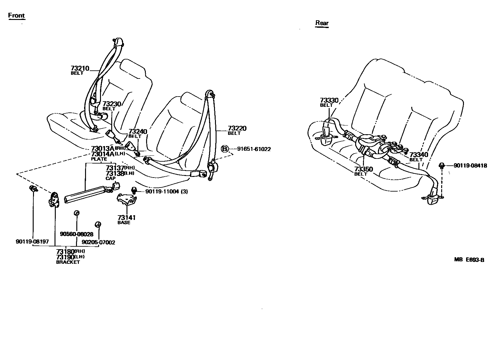 Toyota CAMRY 安全带和儿童保护座椅 EPC diagram — MBE693B