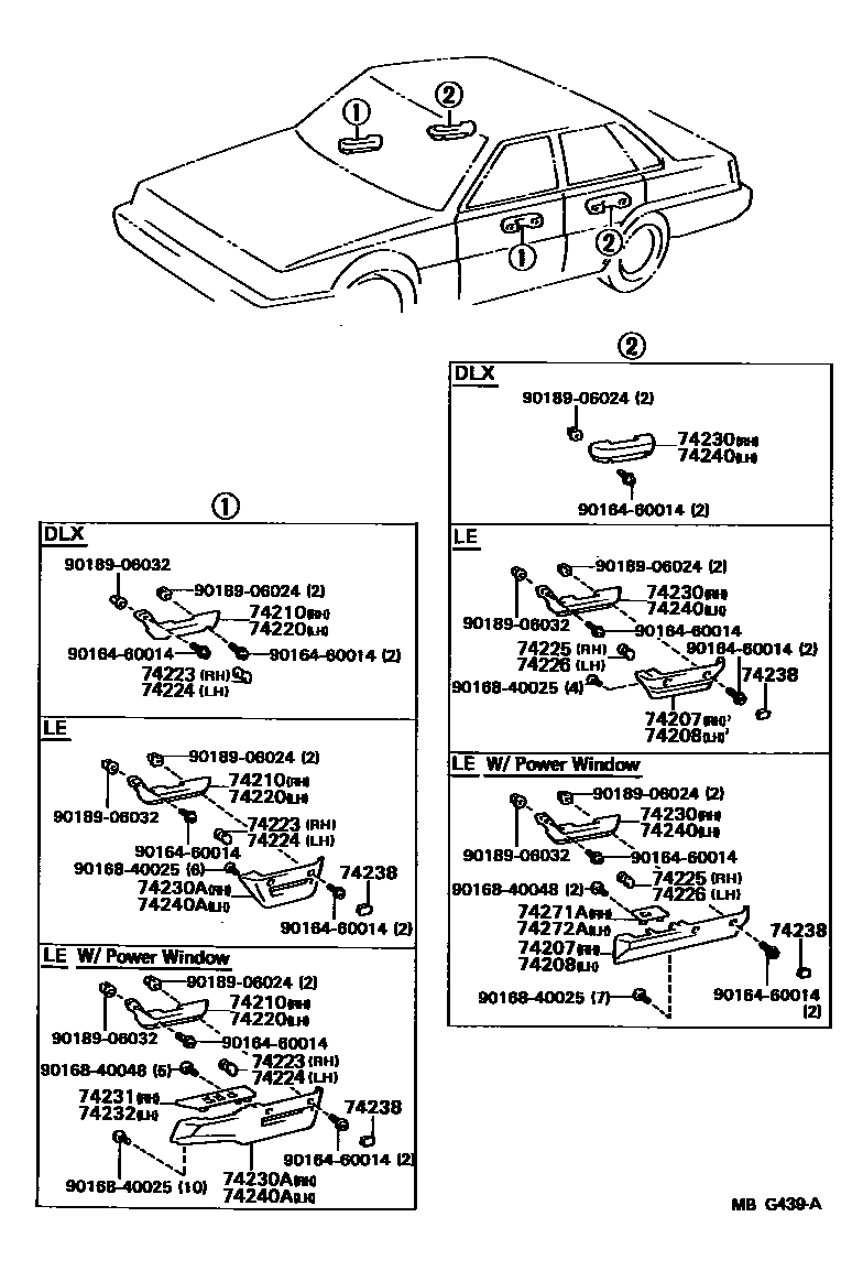 Toyota CAMRY 扶手和遮阳板 EPC diagram — MBG439A